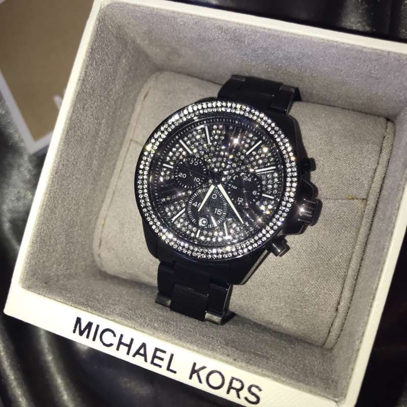 Michael Kors Wren Chronograph Gold Dial Black Steel Strap Watch for Women - MK5961