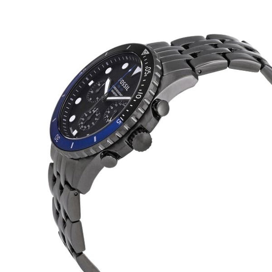 Fossil FB-01 Chronograph Black Dial Grey Steel Strap Watch for Men - FS5835