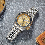 Seiko 5 Sports GMT Automatic 70th Anniversary Taiwan Limited Edition Gold Dial Silver Steel Strap Watch For Men - SSK044K1