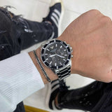Emporio Armani Diver Chronograph Black Dial Silver Steel Strap Watch For Men - AR11360