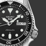 Seiko 5 Sports SKX Automatic Black Dial Silver Steel Strap Watch For Men - SRPK29K1
