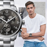 Tissot T Classic Chrono XL Black Dial Silver Steel Strap Watch For Men - T116.617.11.057.01