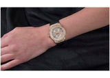 Guess Princess Crystals Gold Dial Black Silicone Strap Watch For Women - GW0439L2
