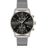 Hugo Boss Associate Chronograph Black Dial Silver Mesh Bracelet Watch for Men - 1513805
