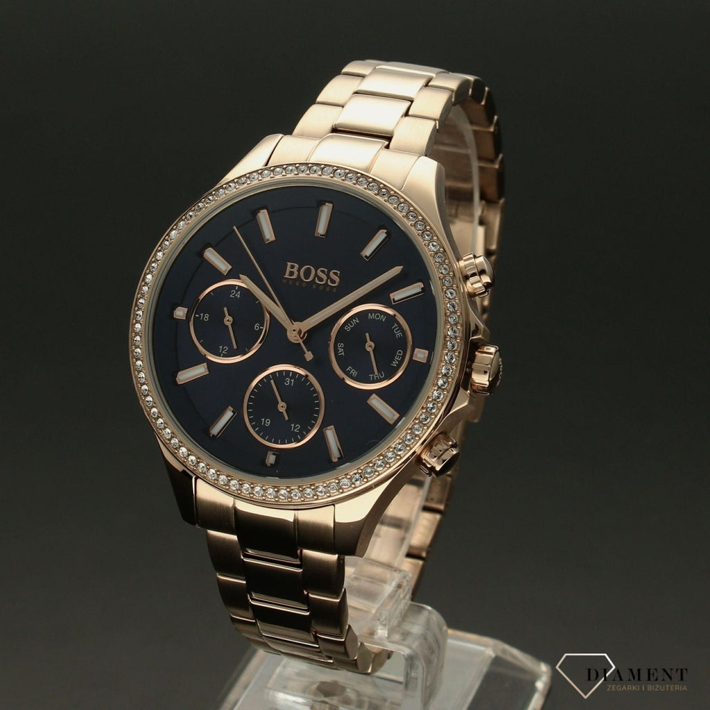 Hugo Boss Hera Chronograph Blue Dial Gold Steel Strap Watch for Women - 1502566